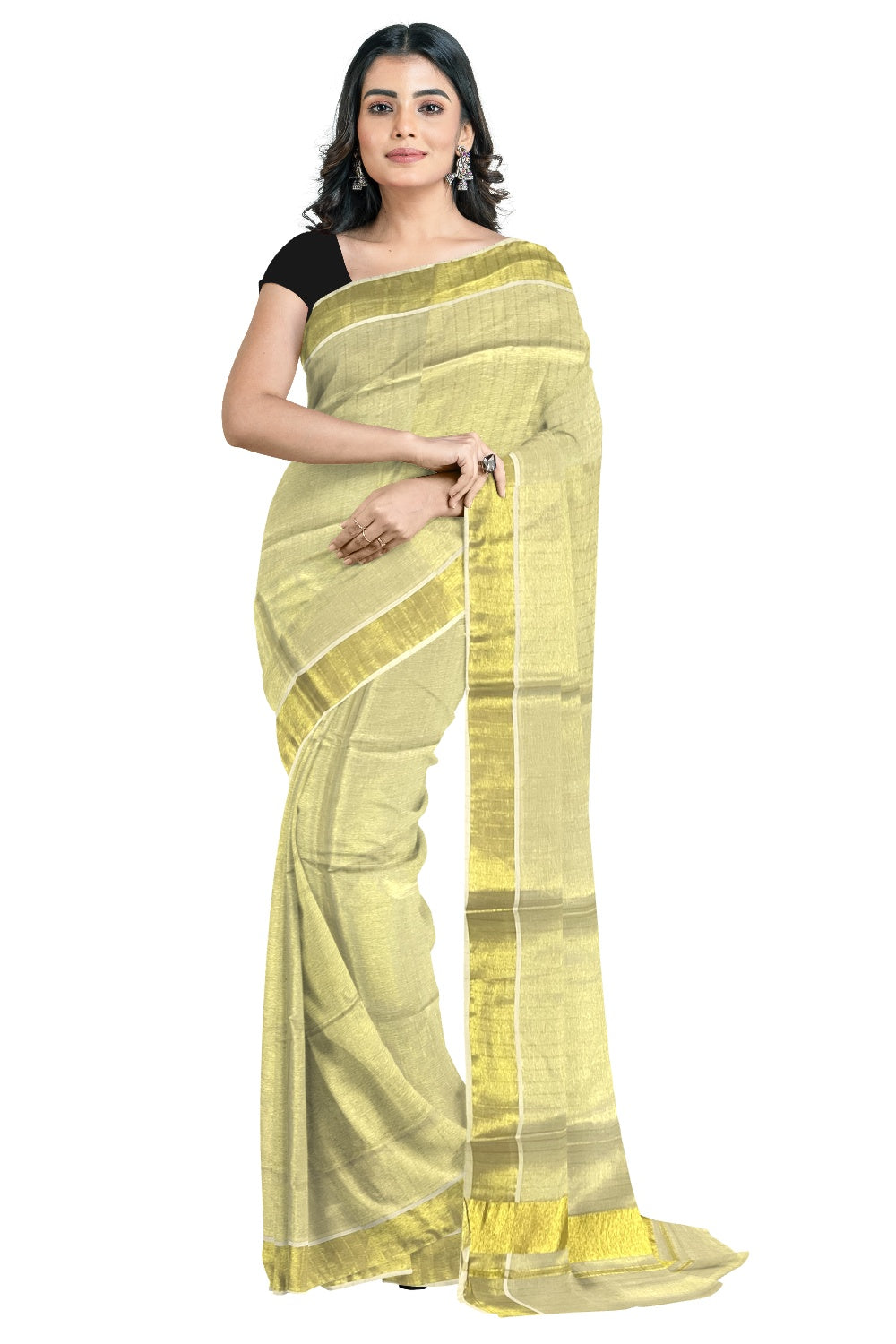 Kerala Tissue Kasavu Lines Design Saree with 3 Inch Border