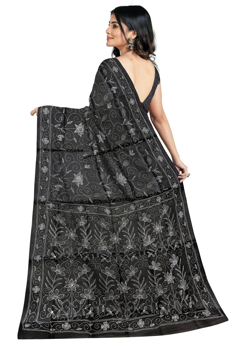 Southloom Kantha Thread Work Designer Black Saree