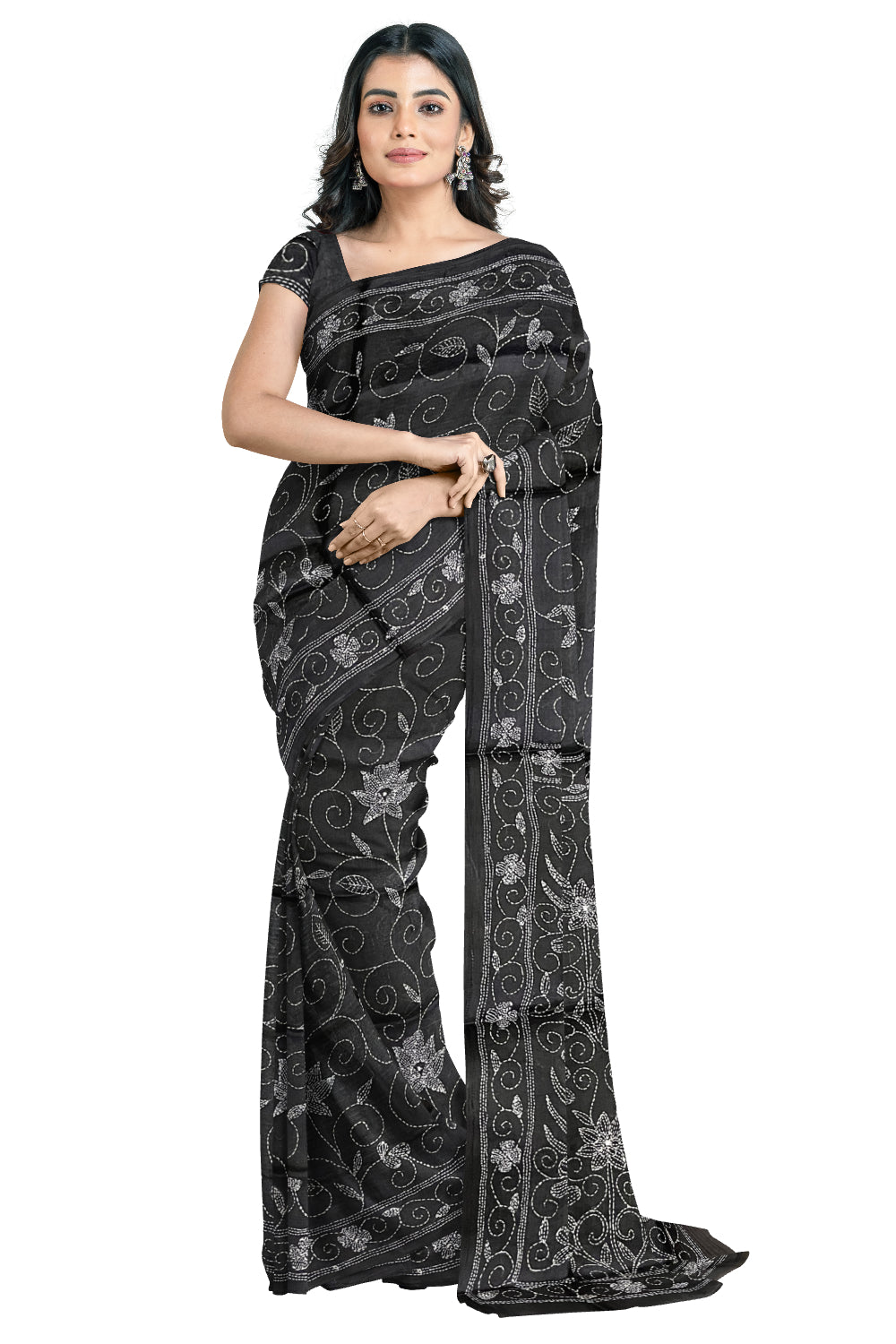 Southloom Kantha Thread Work Designer Black Saree