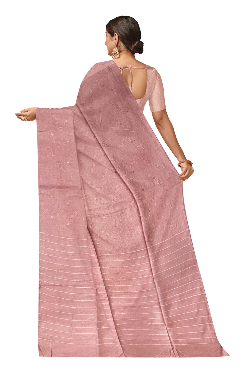 Southloom Cotton Pink Designer Saree with Embroidery Works on Body