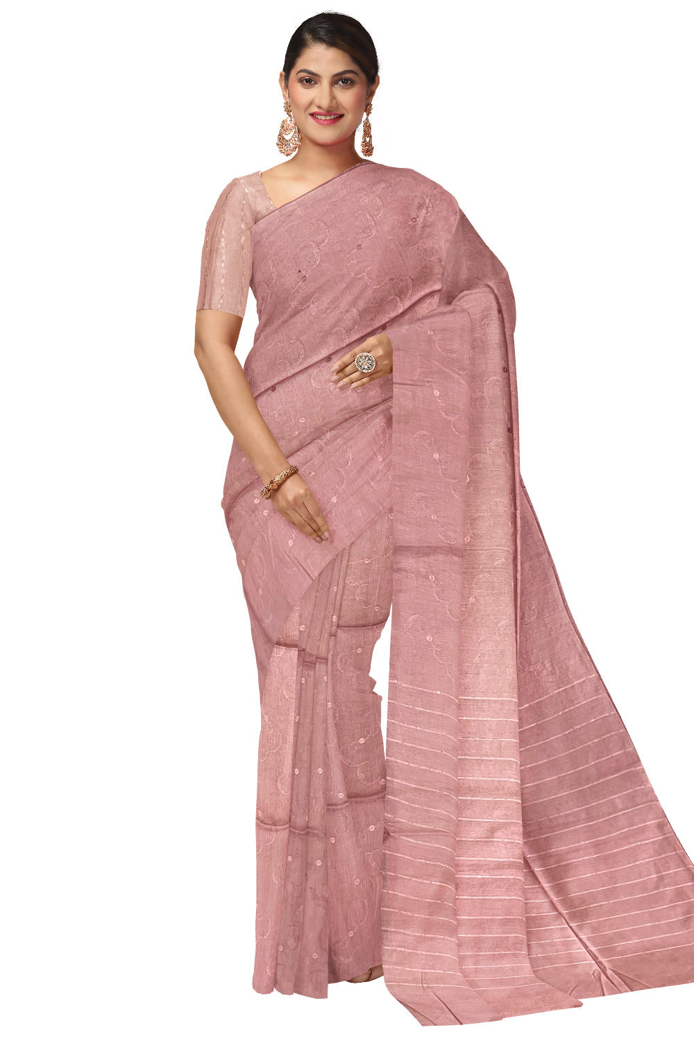 Southloom Cotton Pink Designer Saree with Embroidery Works on Body