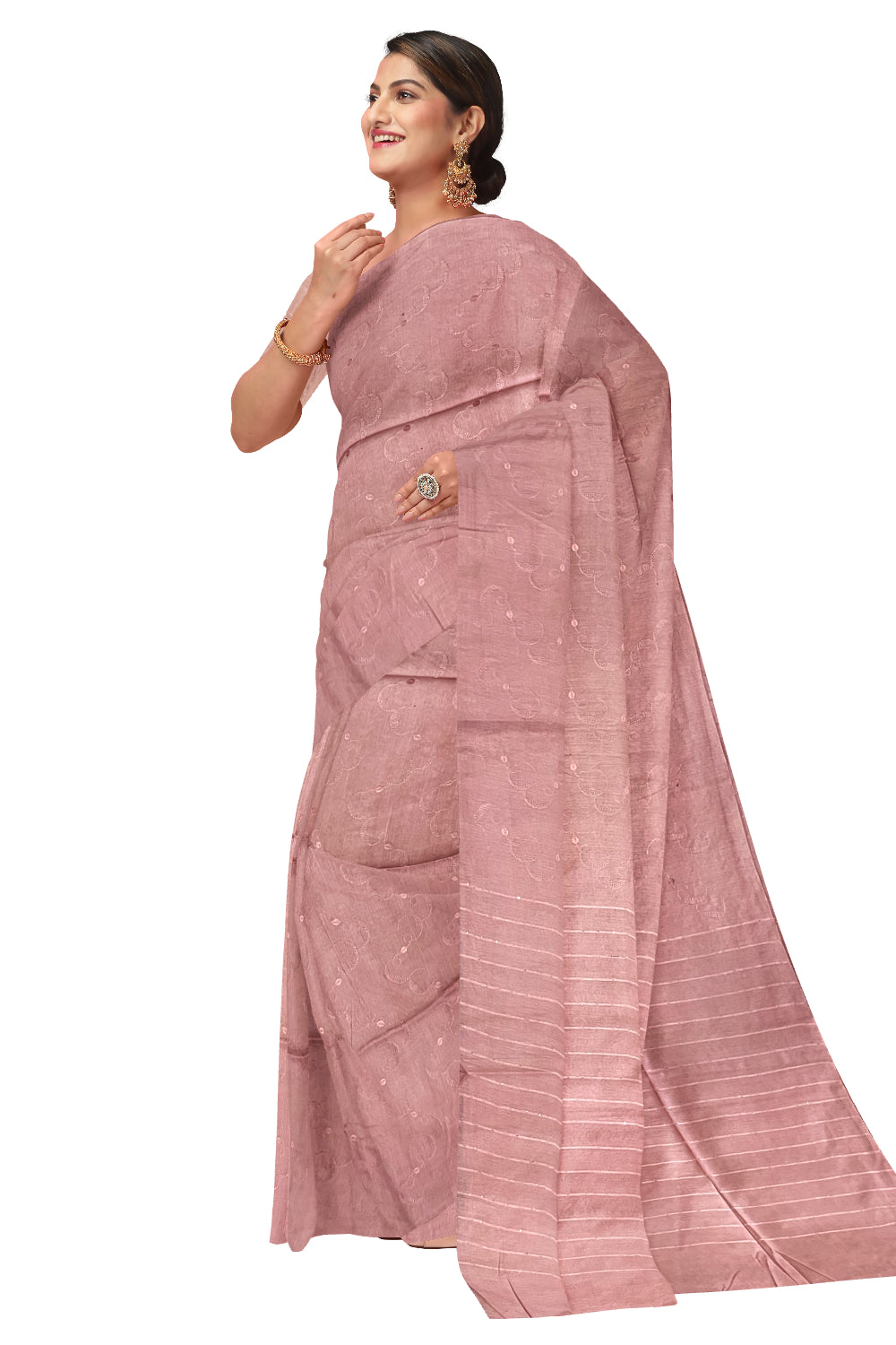 Southloom Cotton Pink Designer Saree with Embroidery Works on Body