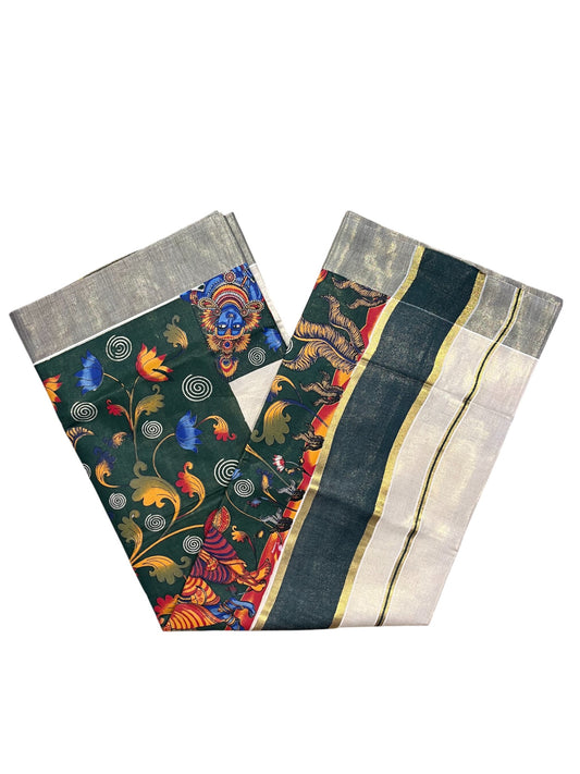 Southloom Kerala Tissue Kasavu Saree with Krishna Mural Printed Art Design and Printed Border