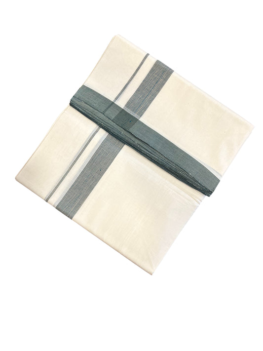 Southloom Premium Handloom Cotton Double Mundu with Green Border