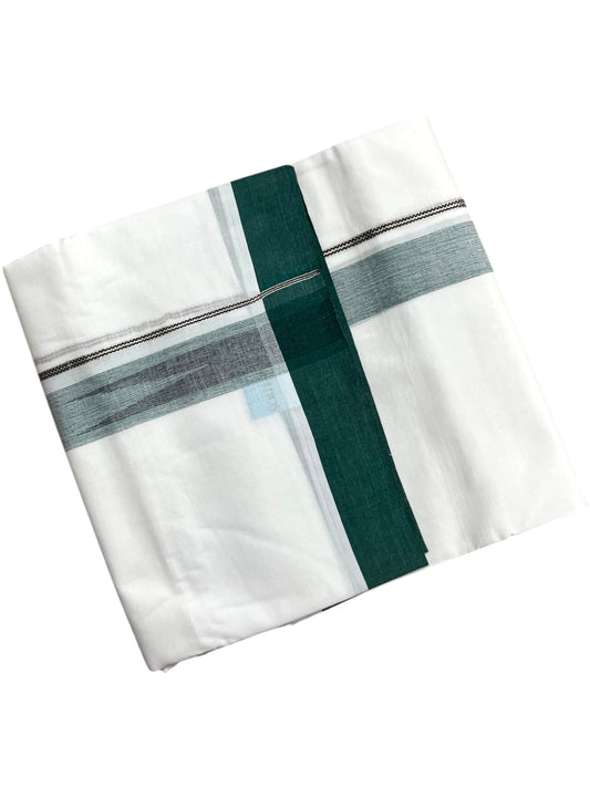 Southloom Pure White Cotton Mundu with Green Border (South Indian Kerala Dhoti)