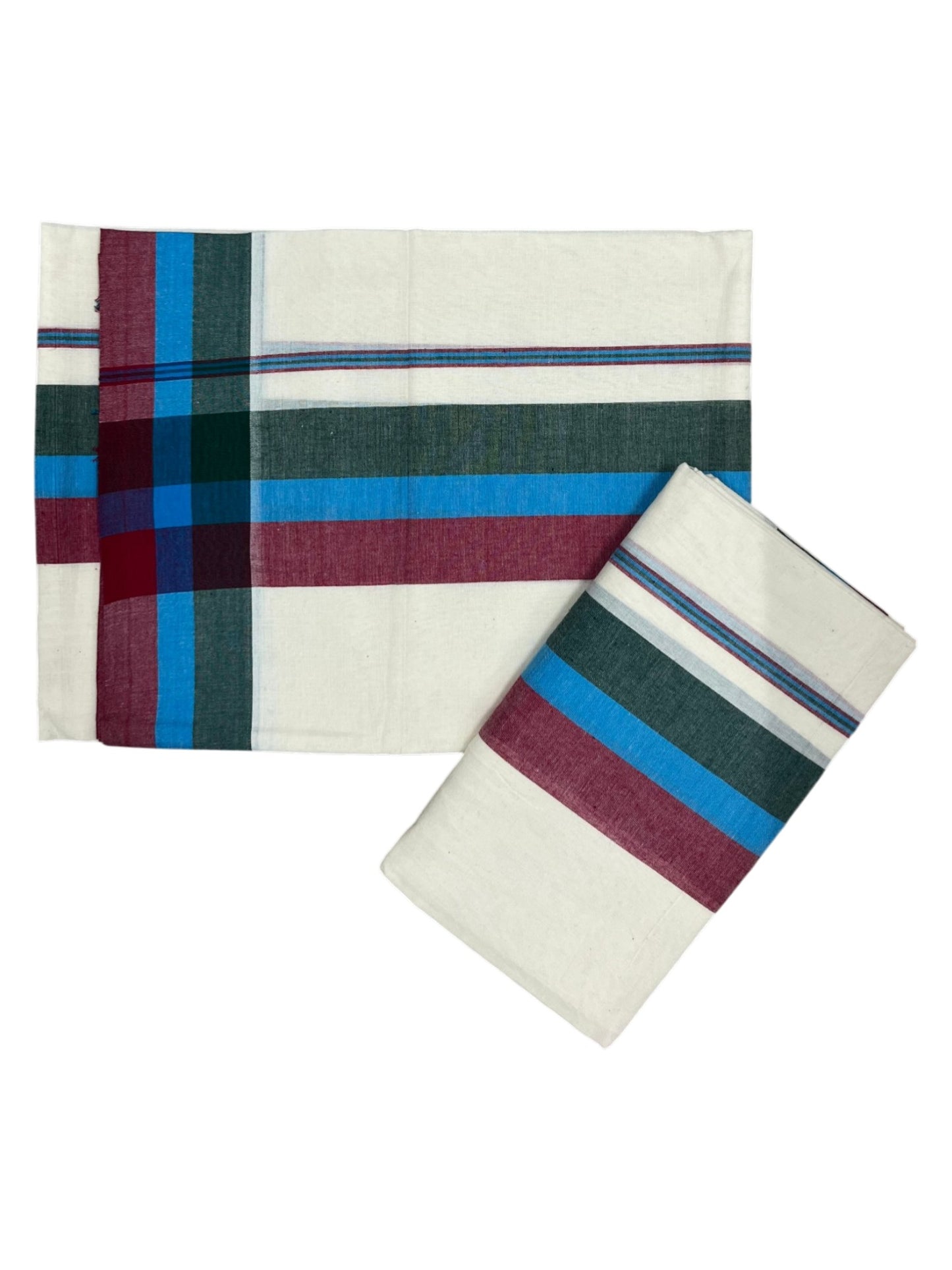 Southloom Pure Cotton Kerala Single Mulloth Set Mundu (Mundum Neriyathum) Red & Green Border in 2.50 mtrs SL243