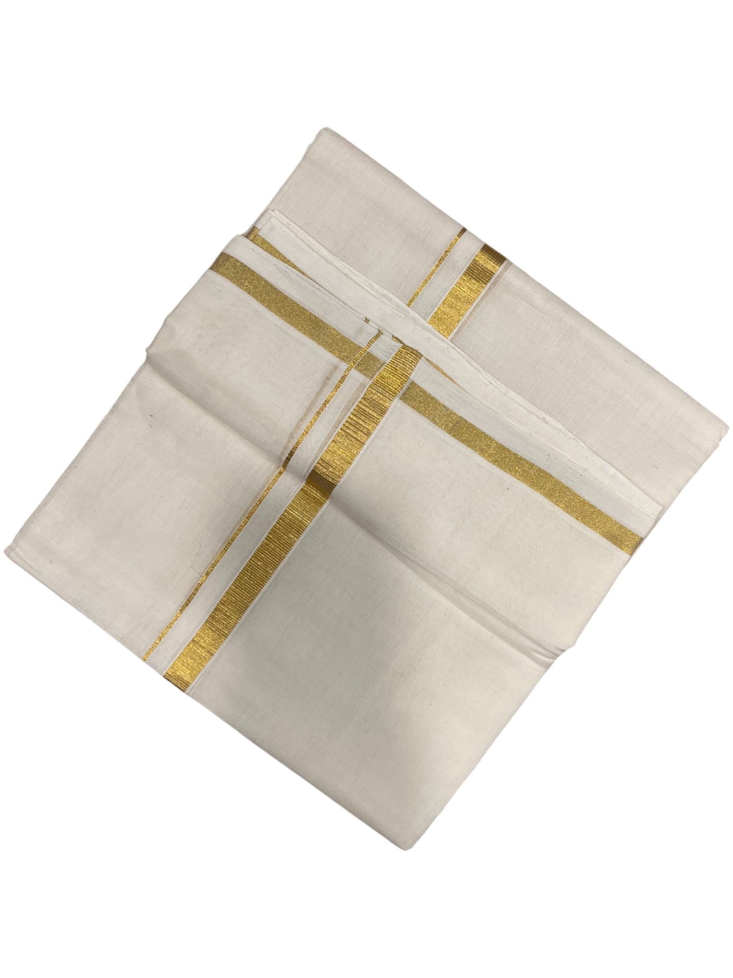 Southloom Premium Handloom Cotton Double Mundu with Gold Kasavu Border
