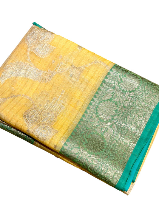 Southloom Tissue Banarasi Silk Saree with Woven Work on Body and Borders (Yellow)