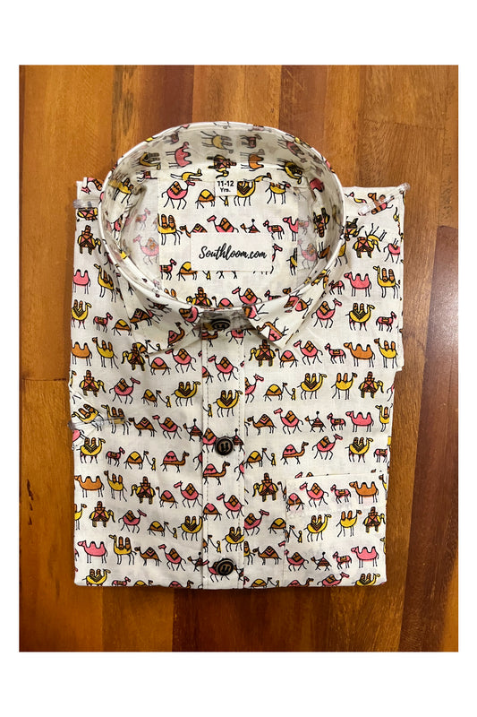 Southloom Jaipur Cotton Camel Hand Block Printed Shirt For Kids (Half Sleeves)