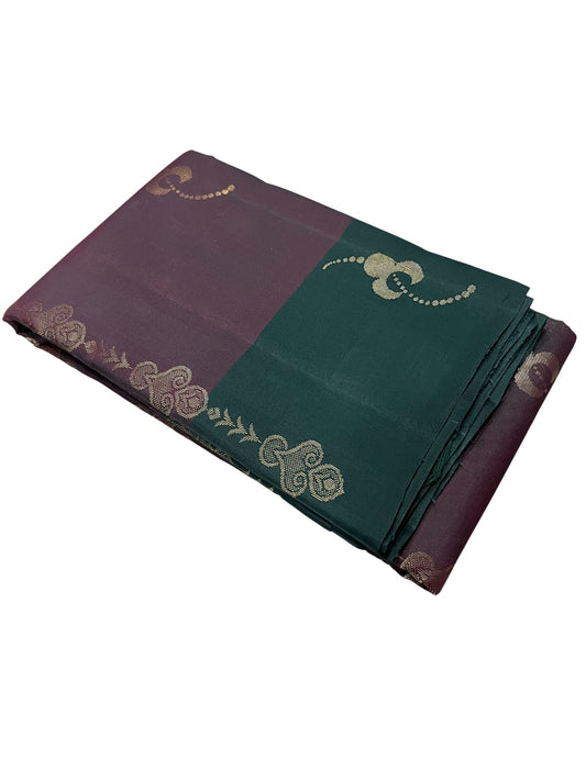 Southloom Pure Handloom Kanchipuram Silk Saree with Butta Work (Purple & Green)