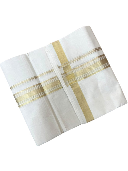 Southloom Balaramapuram Unakkupaavu Premium Handloom Cotton Double Mundu with Gold Kasavu Border