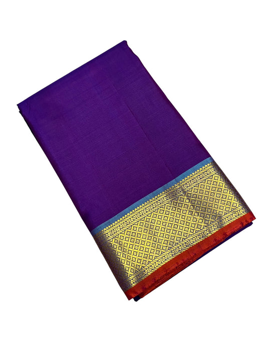 Southloom Pure Handloom Bridal Kanchipuram Silk Saree with Korvai Work (Violet)