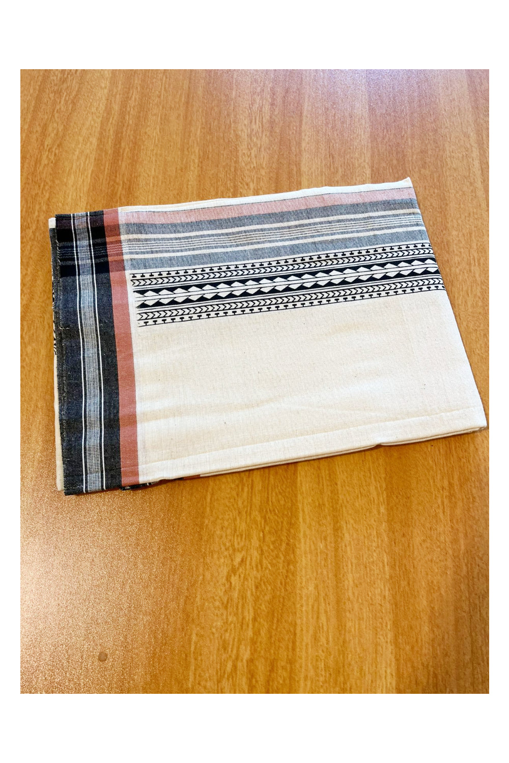 Southloom Off White And Black Brown Printed Single Mundu / Otta Mundu / Lungi (South Indian Kerala Dhoti)