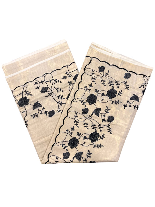 Southloom Cotton Kerala Saree with Floral Embroidery Design on Border