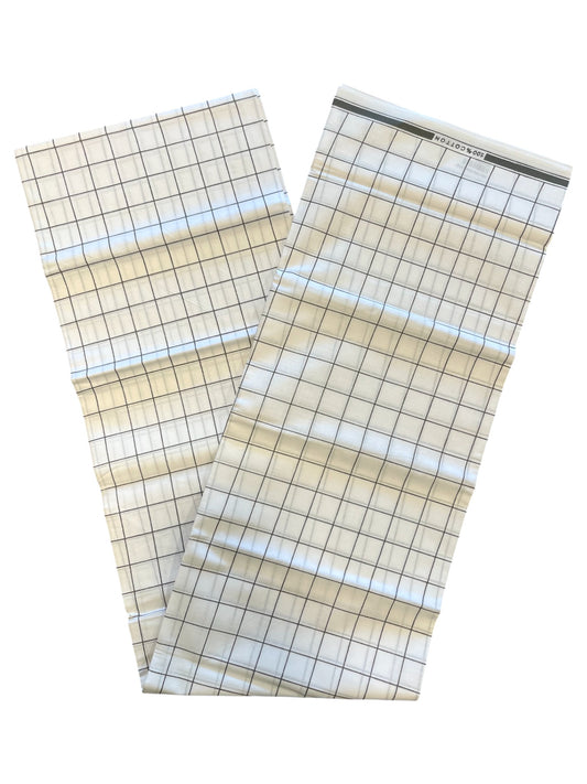 Southloom Off White Single Mundu With Check Design / Otta Mundu / Lungi (South Indian Kerala Dhoti)