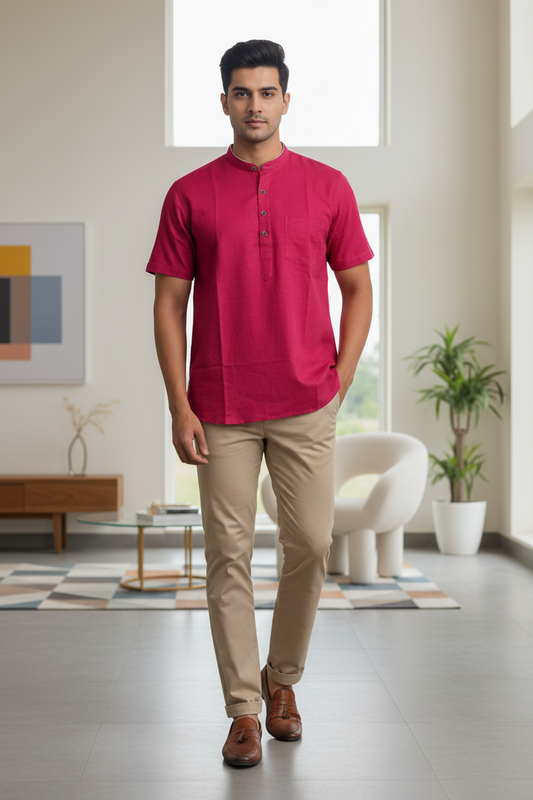 Southloom Magenta Short Cotton Kurta Shirt for Men