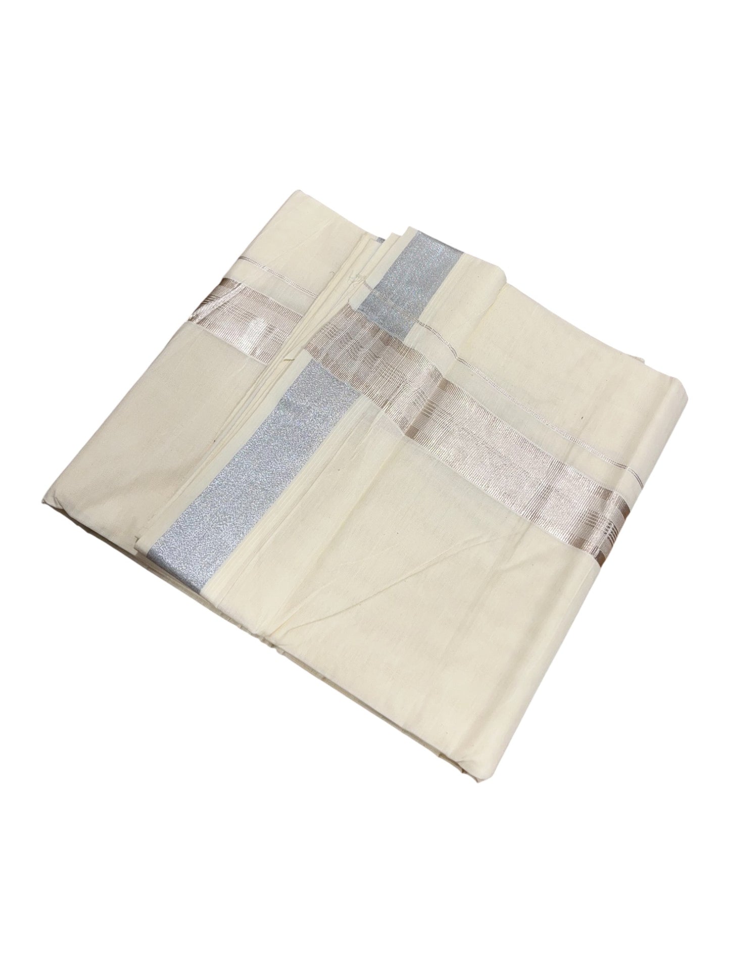Southloom Kerala Cotton Double Mundu with Silver Border  (South Indian Dhoti)