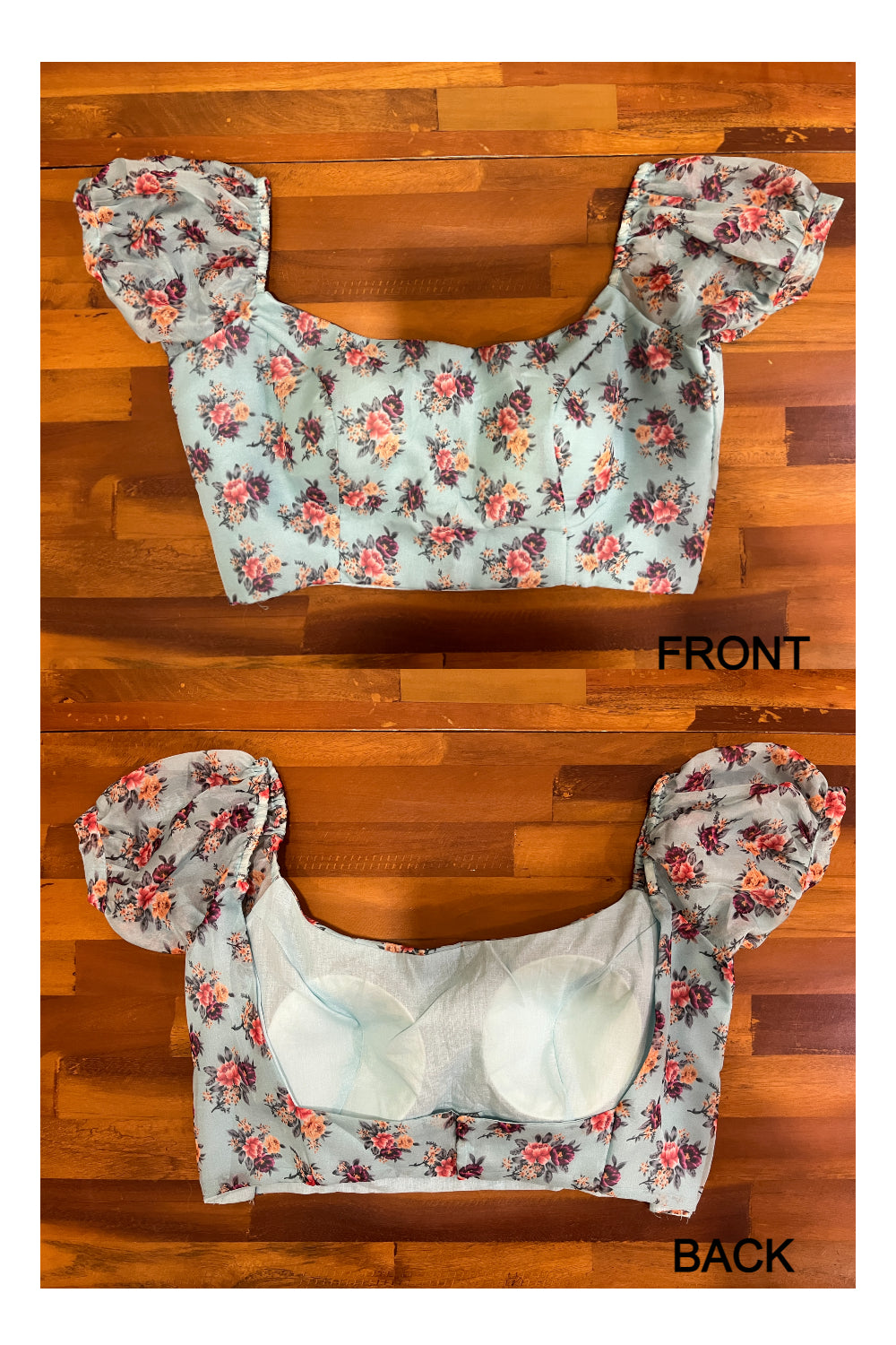 Southloom Sky Blue Floral Printed Ready Made Blouse