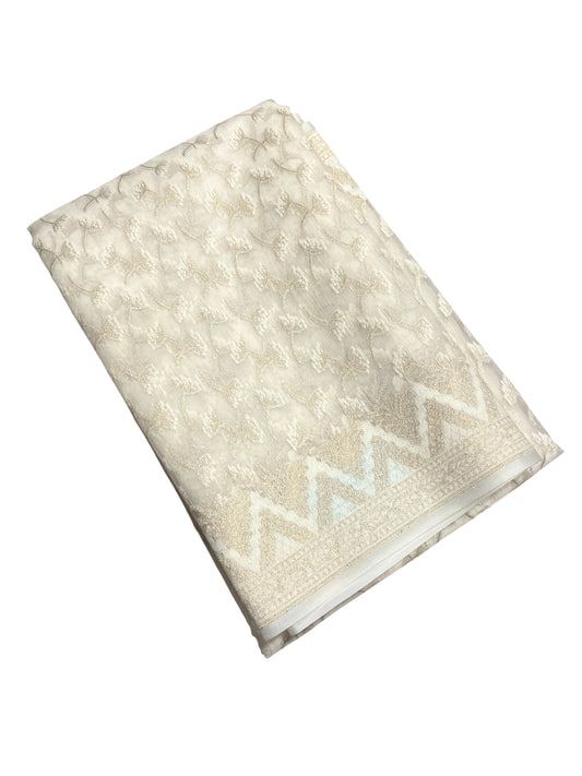 Southloom Cotton Banarasi Silk Saree with Woven Work on Body and Borders (Beige)