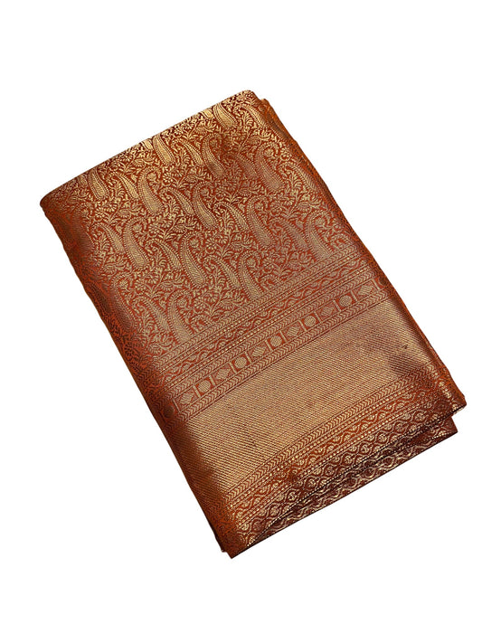 Southloom Brocade Silk Bridal Saree WIth Woven Borders in Bridal Orange With Matching Pallu