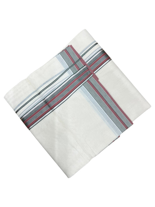 Southloom Kerala Pure Cotton Double Mundu with Green Lines and Peach Border with (South Indian Dhoti)