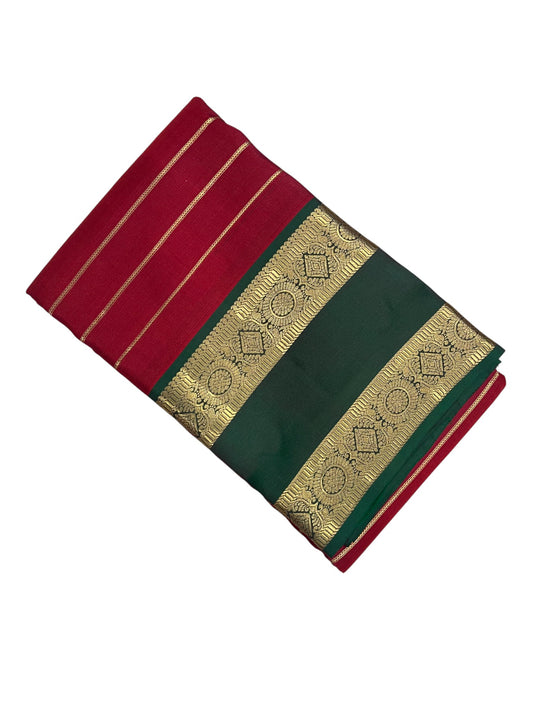 Southloom Pure Handloom Bridal Kanchipuram Silk Saree with Korvai Work(Red & Green)