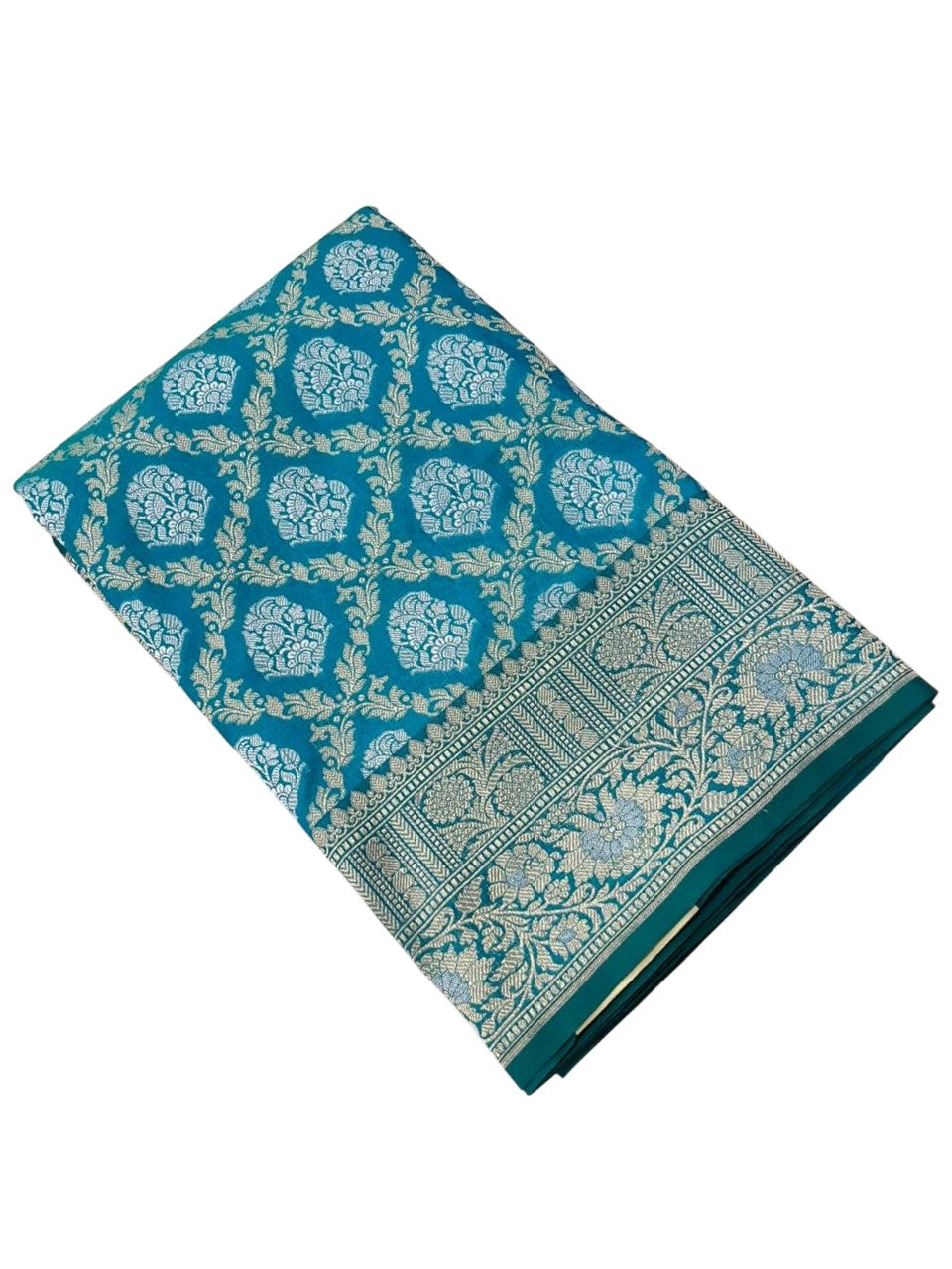 Southloom Pure Banarasi Silk Saree with Woven Work on Body and Borders (Peacock Green And Blue)