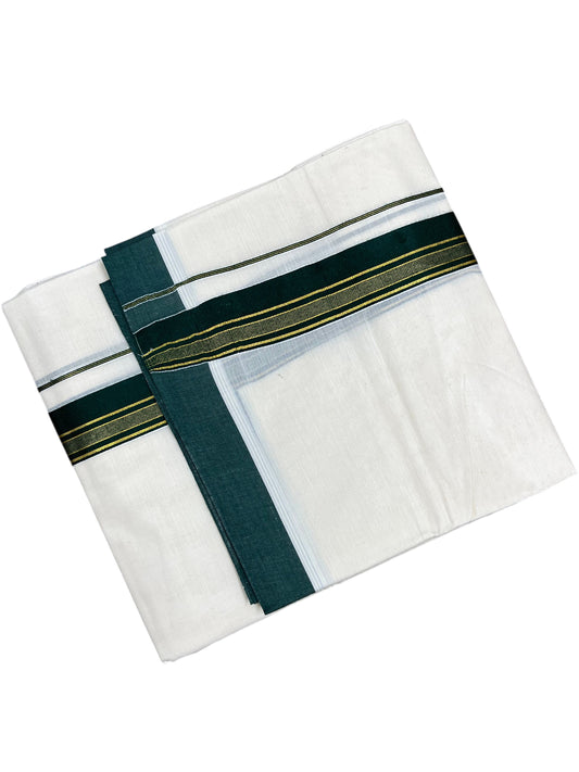 Southloom Pure Cotton Mundu with Green & Gold Kasavu Border (South Indian Kerala Dhoti)