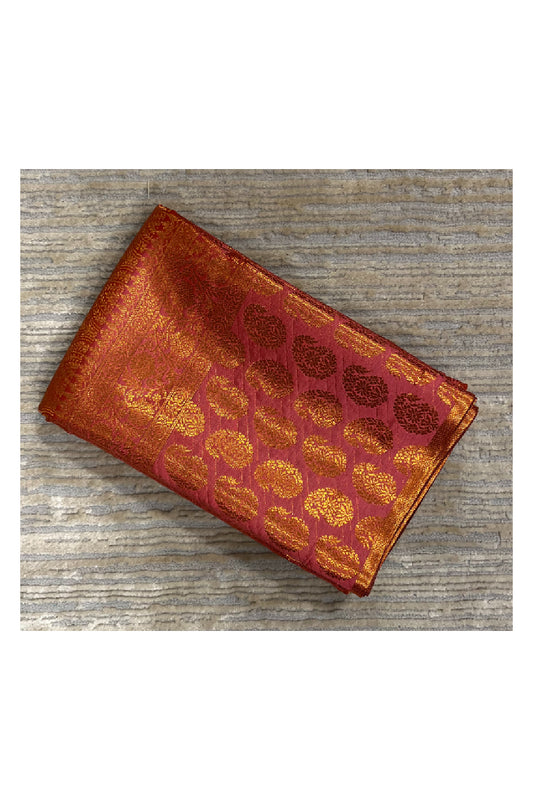 Southloom Brocade Silk Bridal Saree WIth Woven Borders And Blouse Piece in Pink And Gold