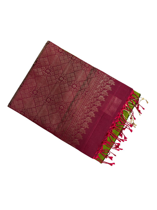 Southloom Pure Handloom Kanchipuram Silk Saree with Butta Work (Green & Maroon)