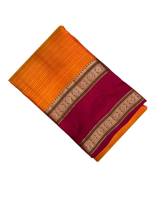 Southloom Premium Handloom Bridal Kanchipuram Silk Saree with Korvai Work (Yellow & Magenta)