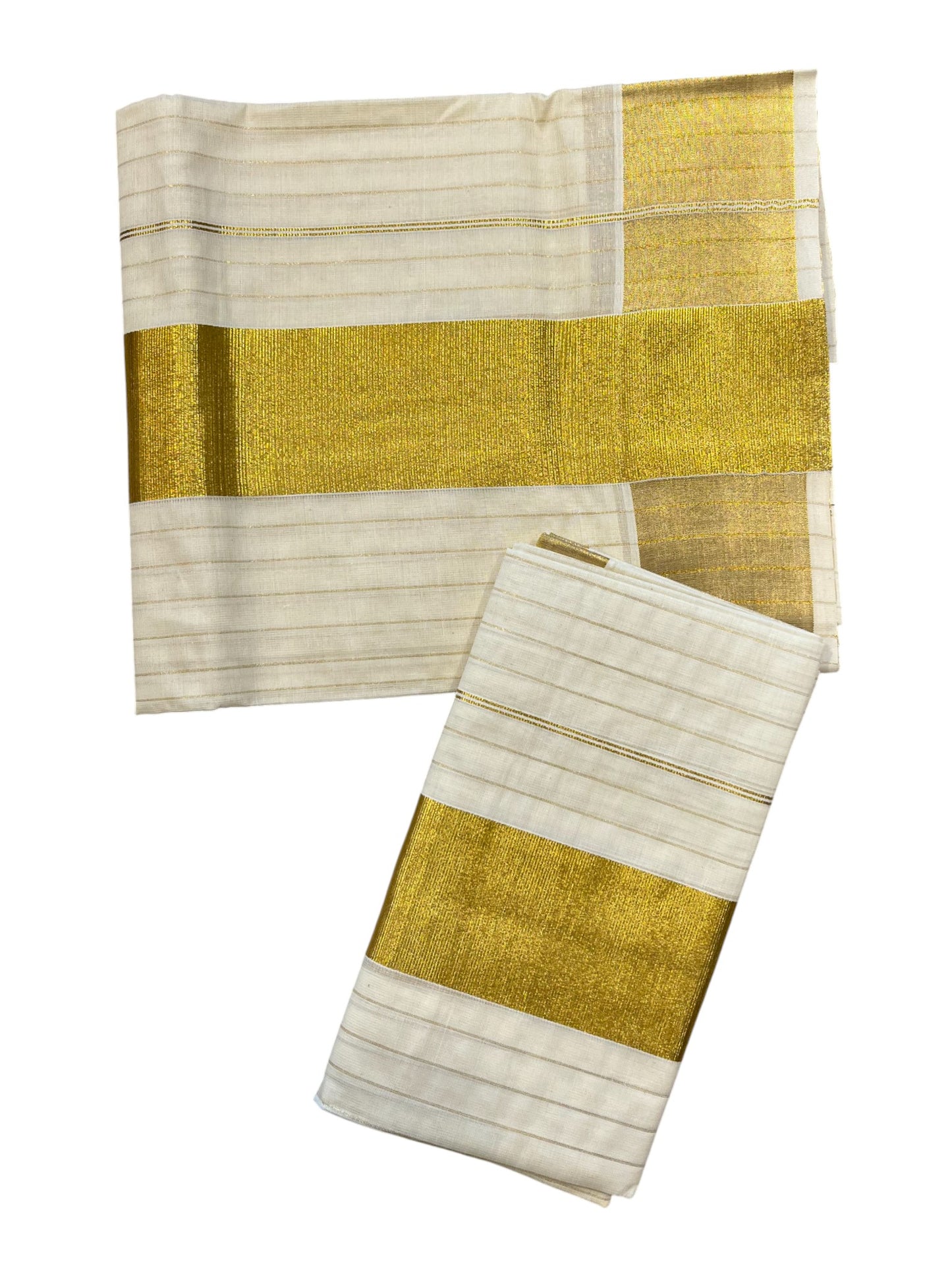 Southloom Pure Cotton Mundum Neriyathum (Set Mundu) with Gold Kasavu Lines Acorss Body