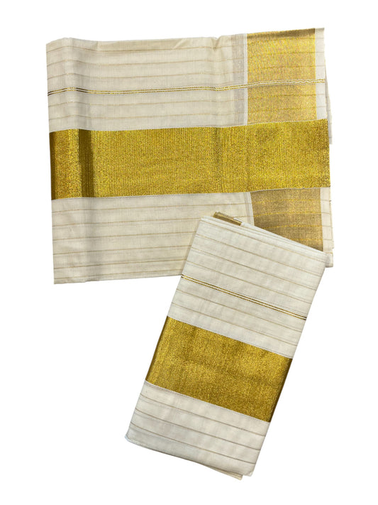 Southloom Pure Cotton Mundum Neriyathum (Set Mundu) with Gold Kasavu Lines Acorss Body