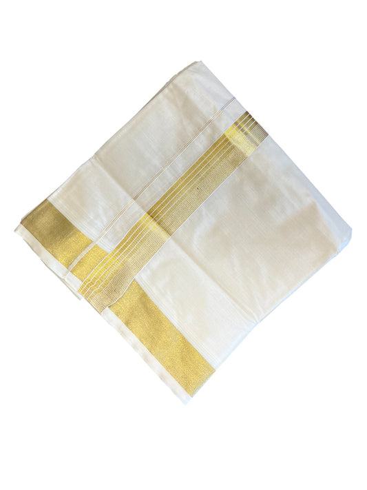 Southloom Kerala Pure Cotton Double Mundu with Gold Line Border (South Indian Dhoti)