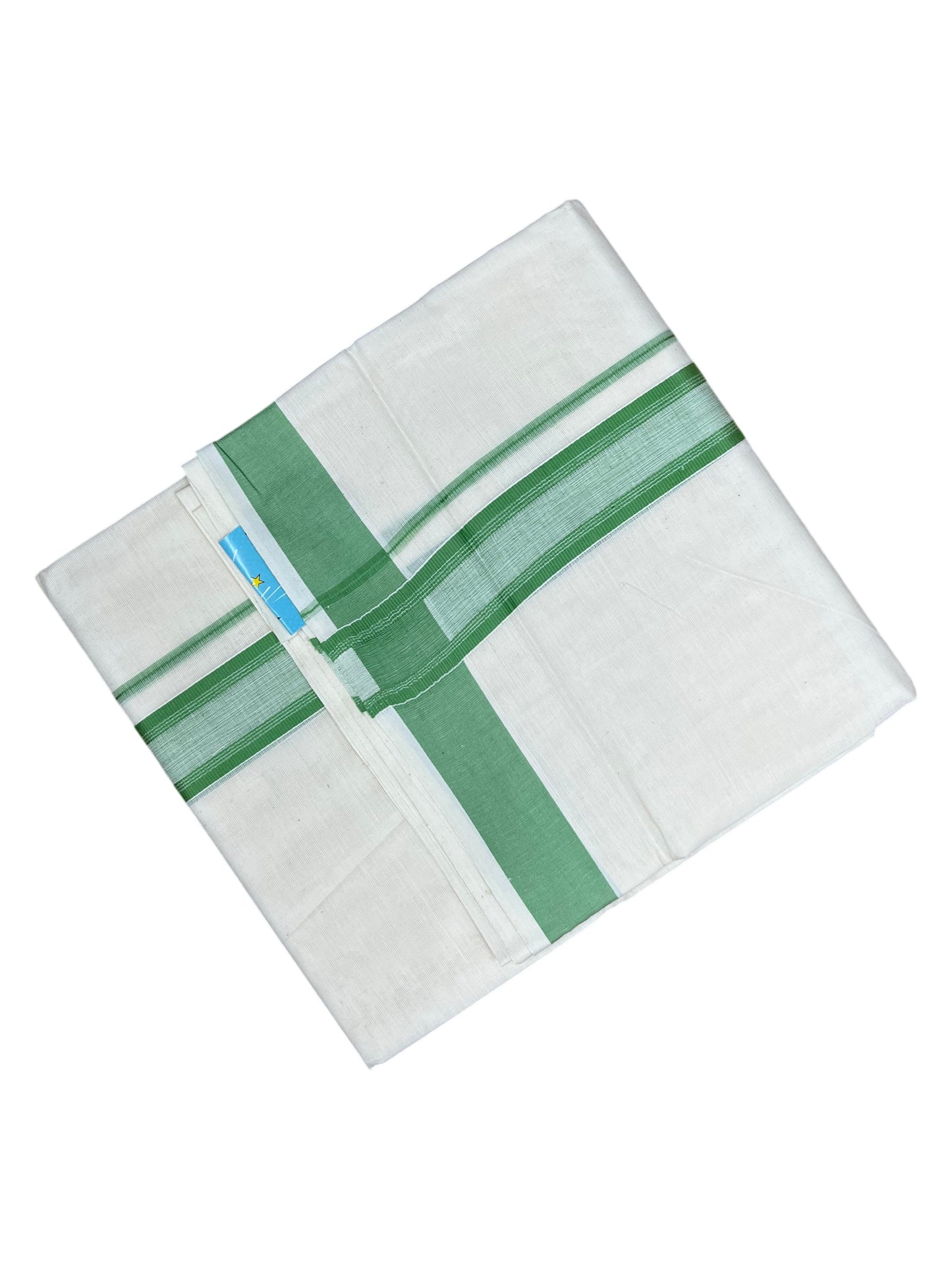 Southloom Kerala Pure Cotton Double Mundu with Green Border (South Indian Kerala Dhoti)