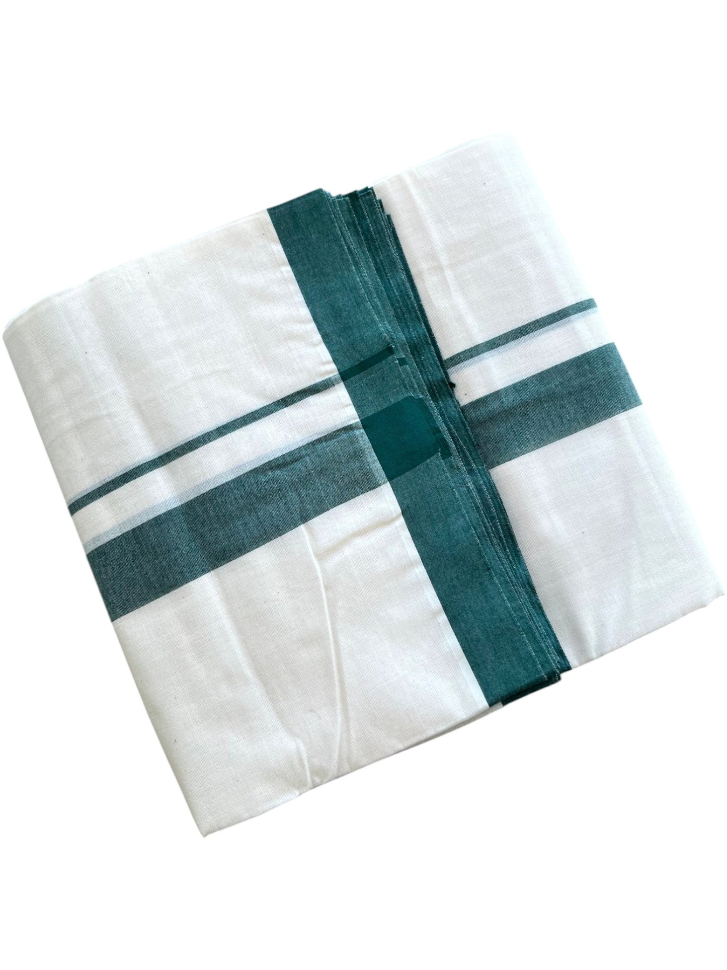 Southloom Kerala Pure Cotton Double Mundu with Green Border (South Indian Kerala Dhoti)