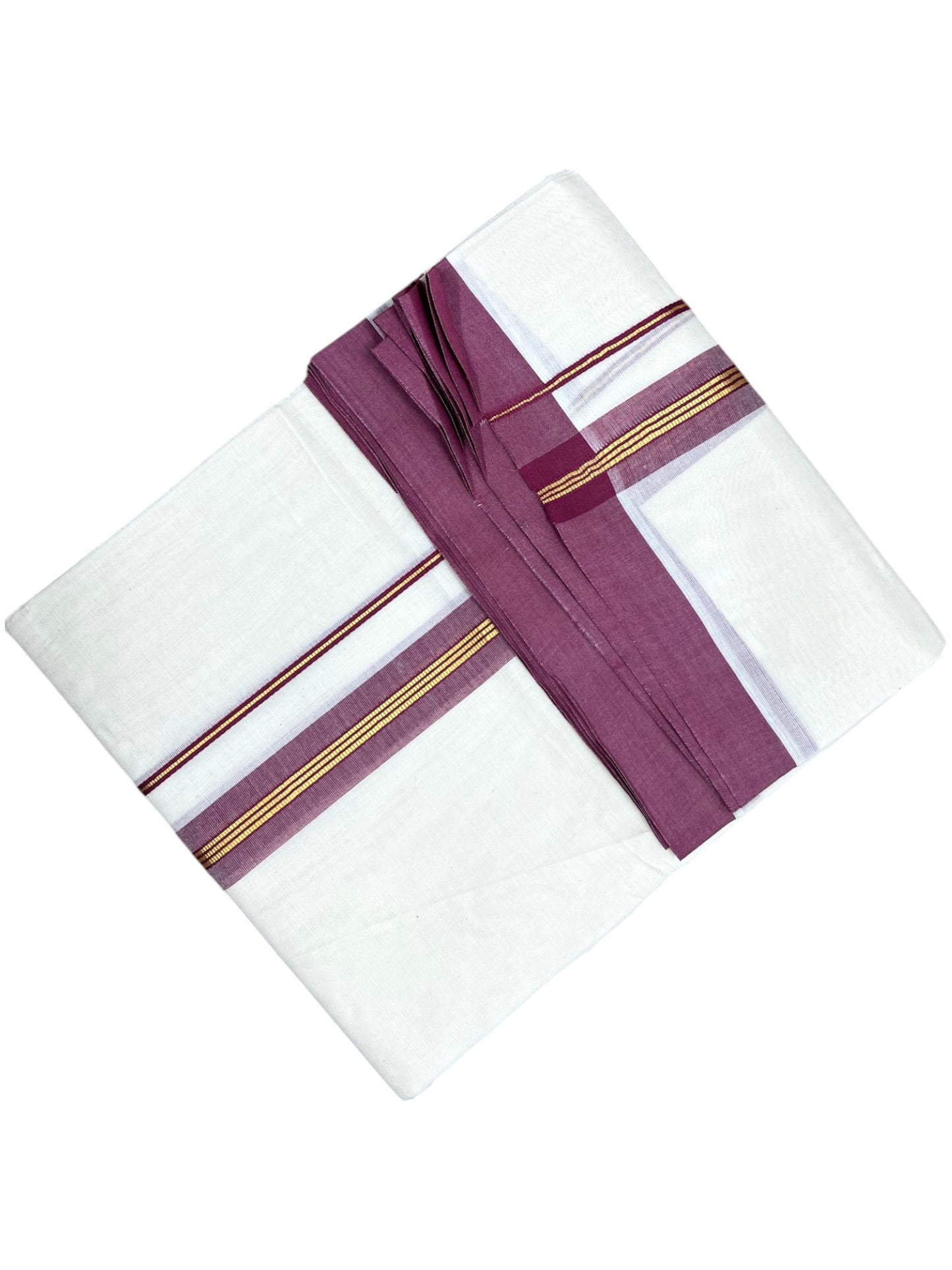 Southloom Pure Cotton Mundu with Gold Lines and Maroon Border (South Indian Kerala Dhoti)