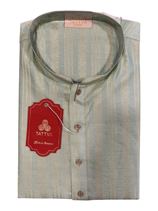 Southloom Green Woven Patterns Semi Silk Short Kurta for Men