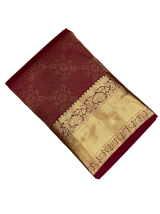 Southloom Pure Handloom Bridal Kanchipuram Silk Saree with Korvai Work (Maroon)