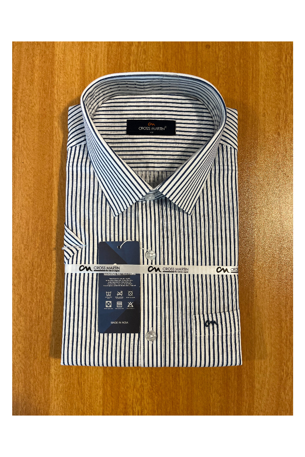 Pure Cotton White Shirt With Blue Lines (44 HS)