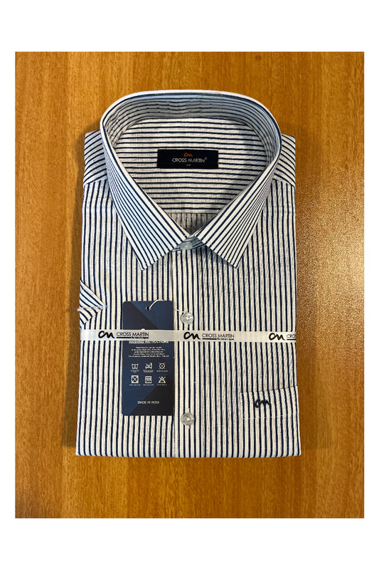 Pure Cotton White Shirt With Blue Lines (44 HS)