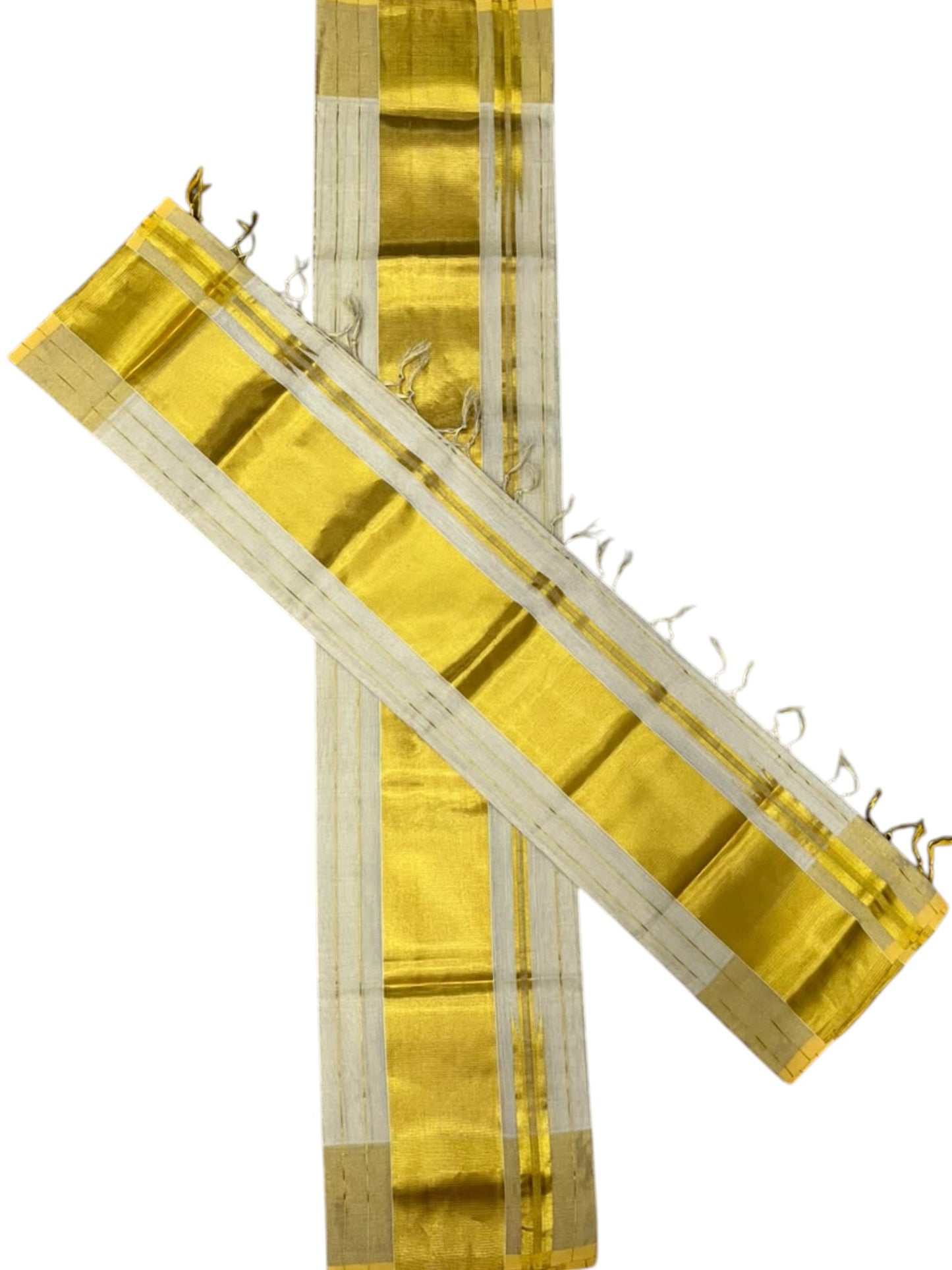 Southloom Premium Tissue Strips Handloom Set Mundu with Chuttikara Kasavu And 4 Inch Golden Border (2.80 Mtr)