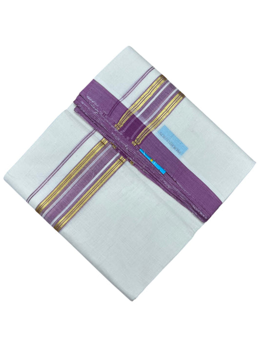 Southloom Balaramapuram Premium Handloom Cotton Double Mundu with Gold Kasavu and Pink Border