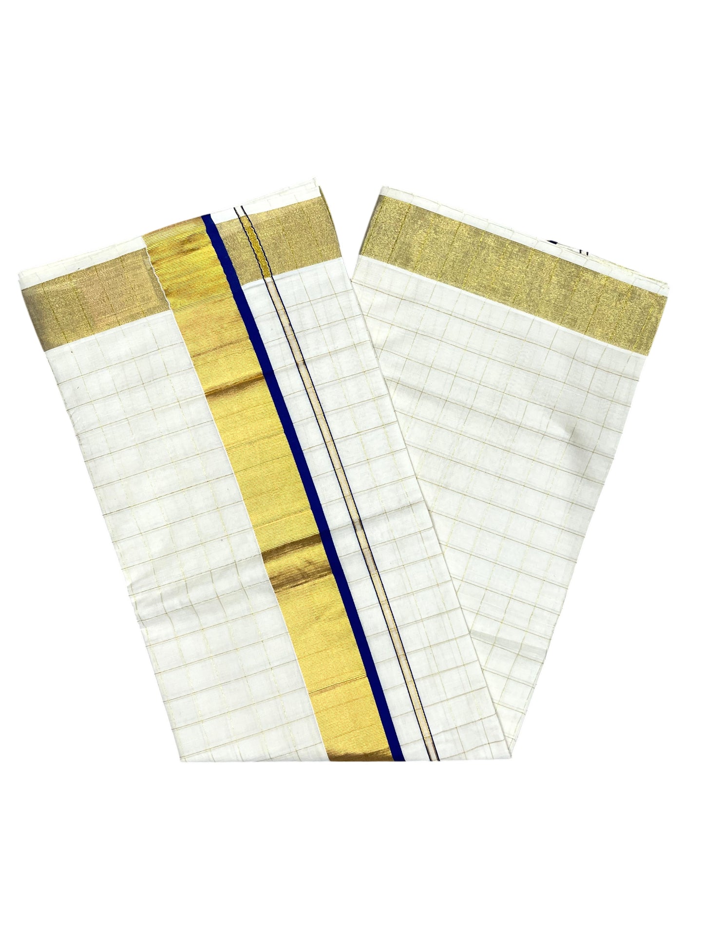 Southloom Pure Cotton  Kerala  Kasavu Woven Check Saree with Blue Border