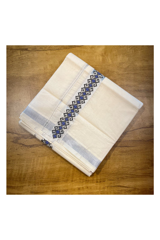 Southloom Pure Cotton Silver Kasavu Mundu with Trendy Print