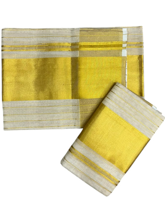 Southloom Premium Tissue Handloom Stripes Set Mundu with Kasavu Border (2.80 Mtr) SL632