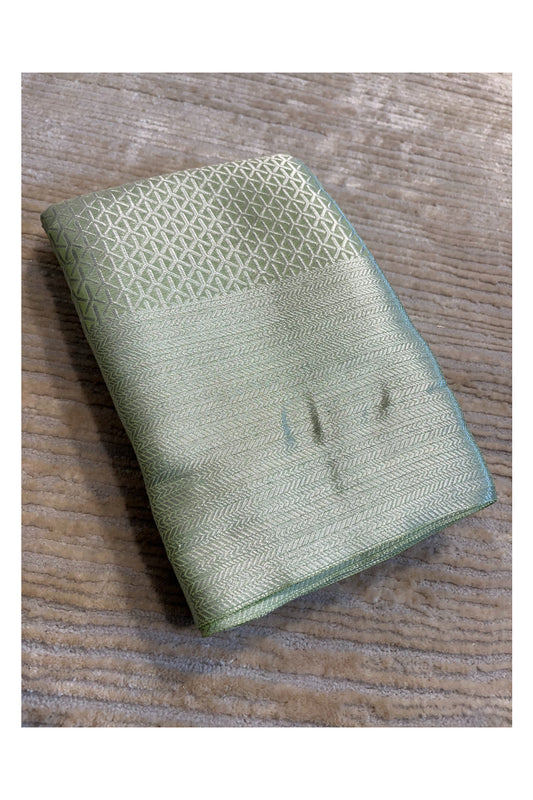 Southloom Banarasi Silver Zari Brocade Work Silk Saree in Green Pastel Shade