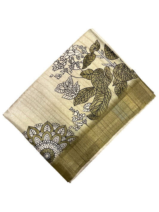 Southloom Saree with Floral Works Across Body in Green