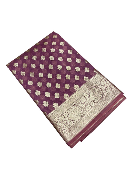 Southloom Cotton Banarasi Silk Saree with Woven Work on Body and Borders (Lavender)