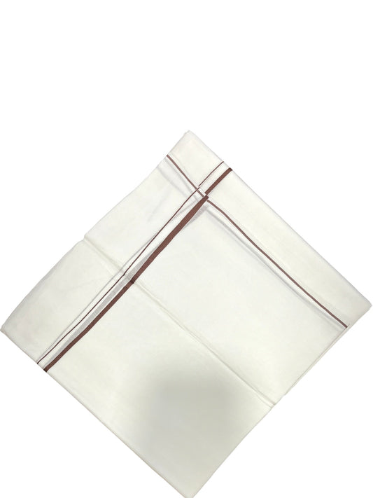Pure White Cotton Double Mundu with Brown puliyilakara (South Indian Dhoti)